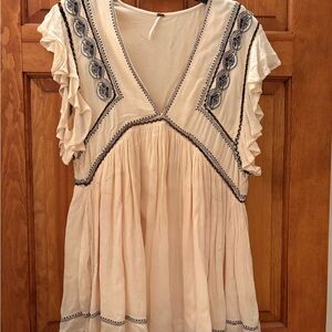Free People Cream Tunic with Black/Navy Embroidery